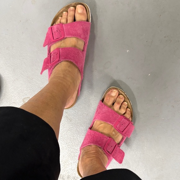Birkenstock Pink Suede Two-Strap Arizona Sandals - Picture 5 of 6